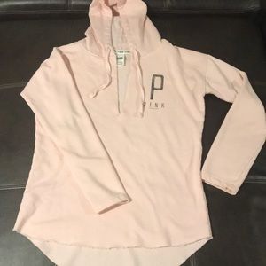 PINK VICTORIAS SECRET V-NECK HOODED SWEATSHIRT